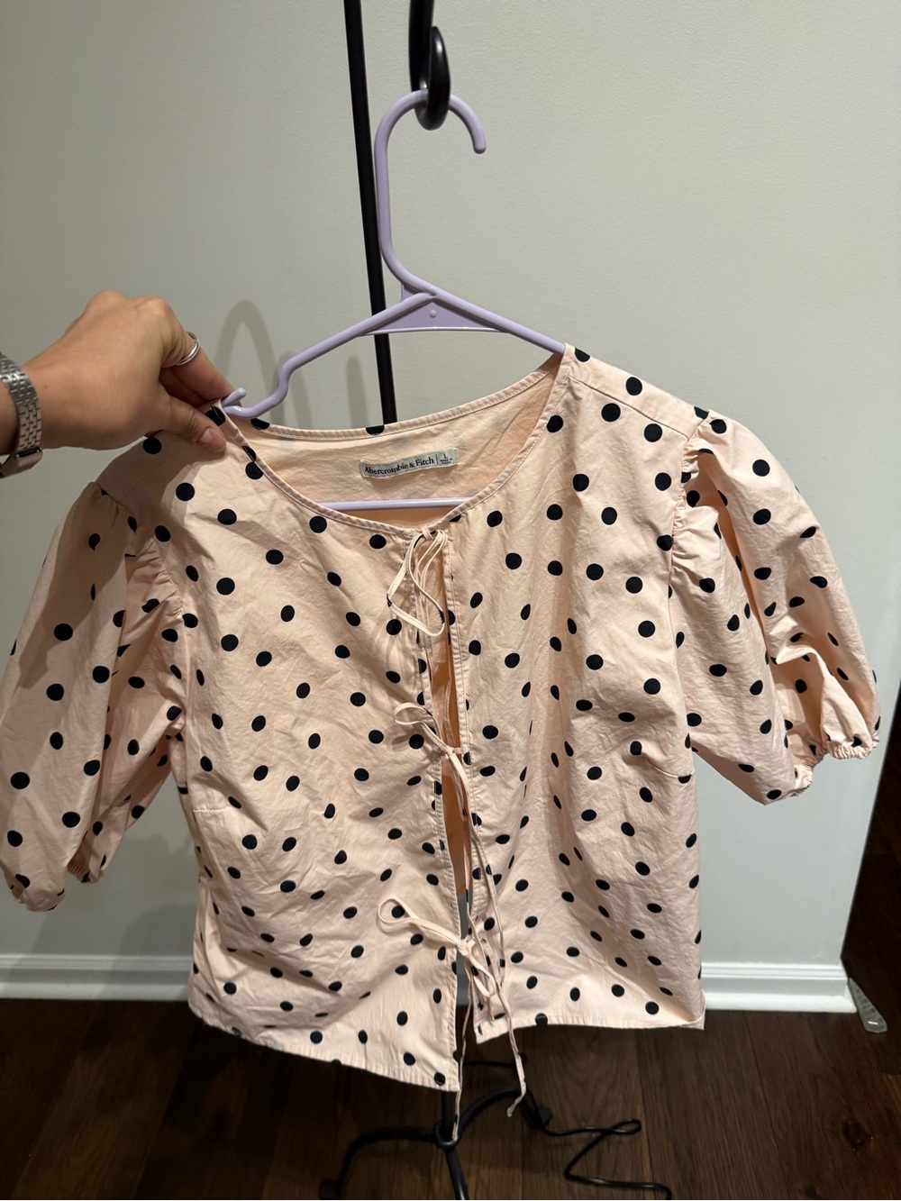 Abercrombie & Fitch Peach Polka Dot Tie-Front Blouse
